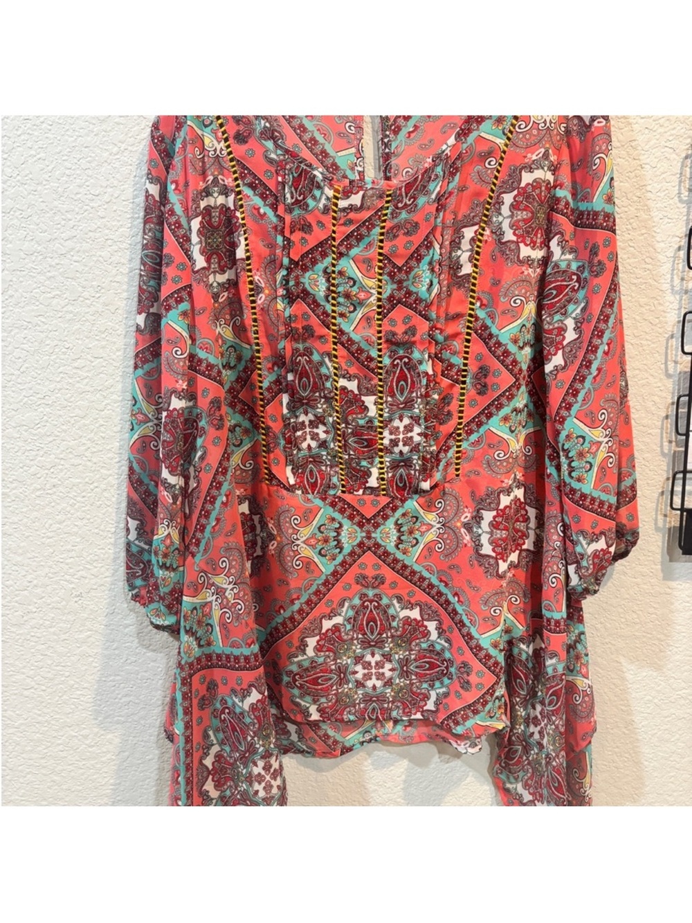 Umgee Coral Paisley Medallion Tunic with Aqua Details